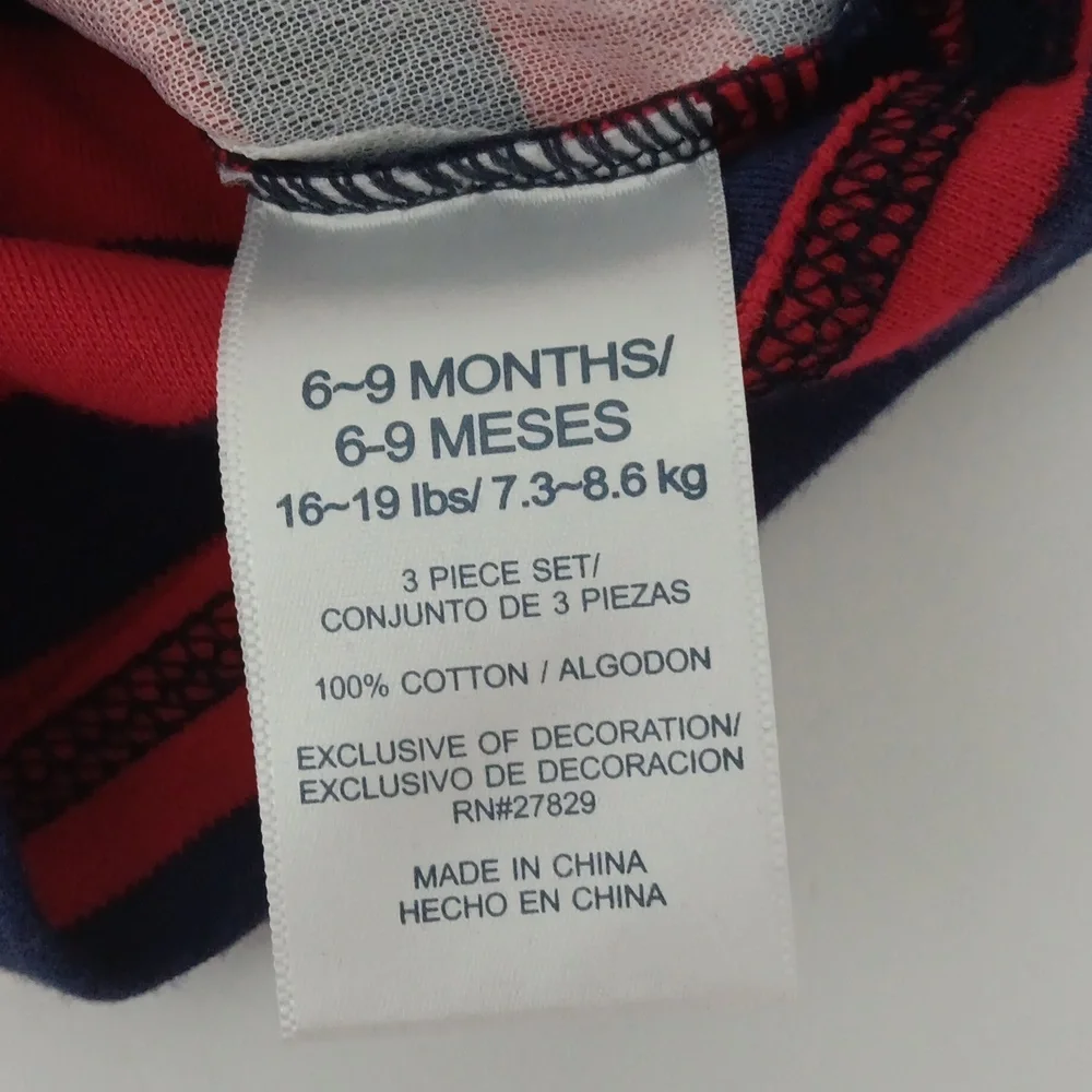 Okie Dokie Striped Red & Blue Boy Baby Outfit Size 6-9 Months Bear Patch 2 Piece - Picture 7 of 12